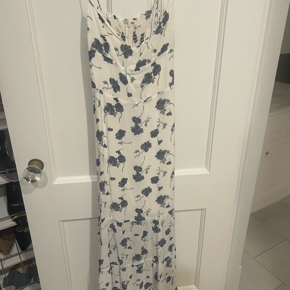 Reformation White and Blue Maxi Slip Dress for Weddings